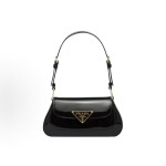 PRADA Enamel metal triangular logo clasp single-shoulder bag for women in black